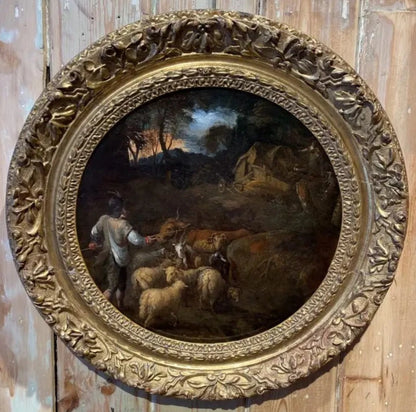 Circle of Roelant Savery - Shepherd with his Herd at Dusk, oil on oak panel, late 16th/early 17th century - Darnley Fine Art