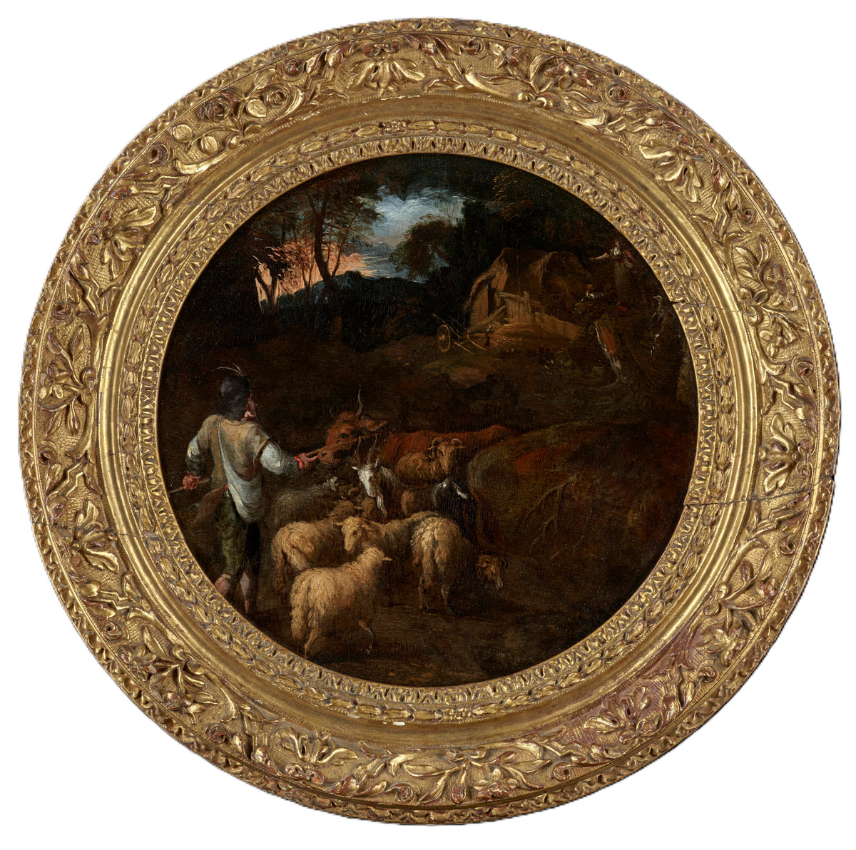 Circle of Roelant Savery - Shepherd with his Herd at Dusk, oil on oak panel, late 16th/early 17th century - Darnley Fine Art