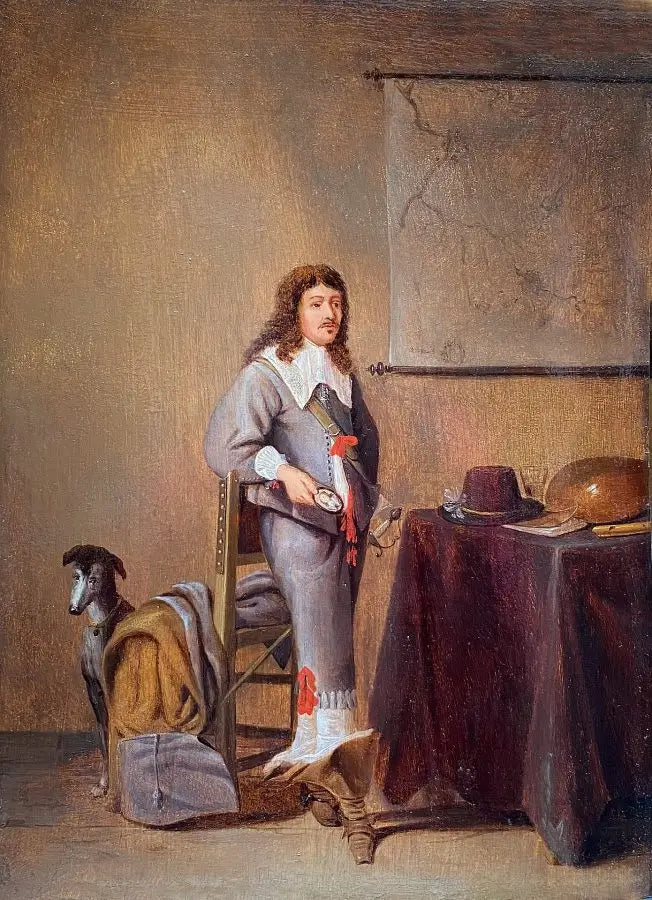 Pieter Symonsz Potter - Soldier in an Interior, oil on oak panel, 17th century - Darnley Fine Art