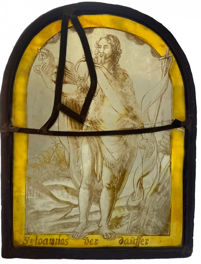 German School - St John the Baptist, stained glass, late 17th century - Darnley Fine Art