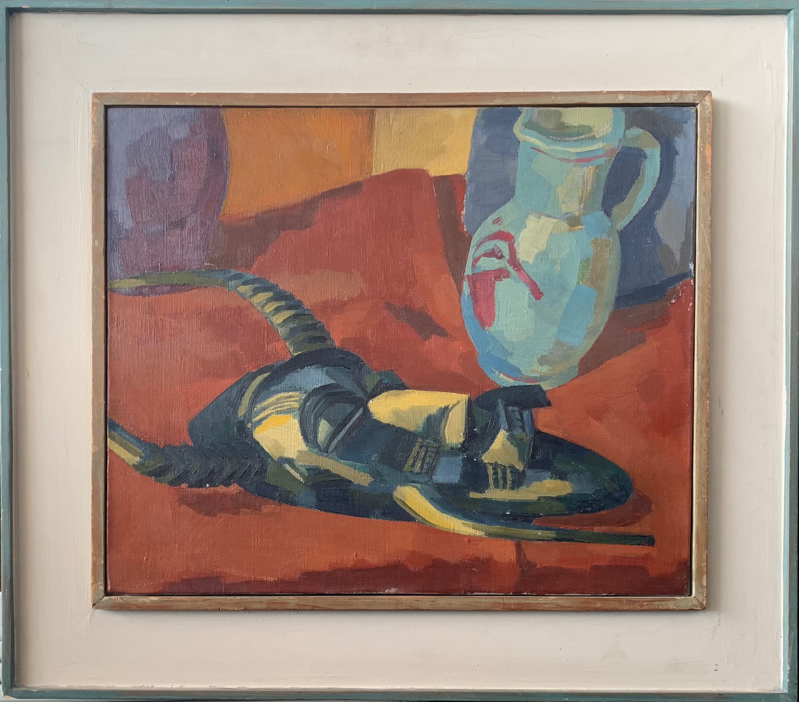 Stephen Andrews - Still Life with Japanese Oni Mask, oil on canvas, 20th century - Darnley Fine Art