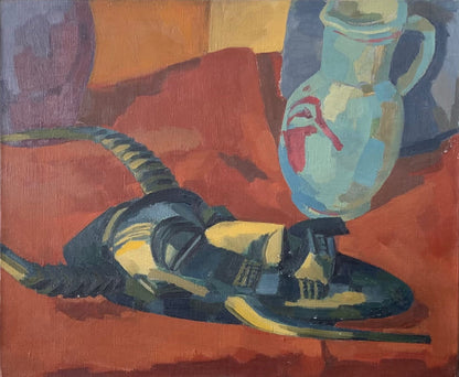 Stephen Andrews - Still Life with Japanese Oni Mask, oil on canvas, 20th century - Darnley Fine Art