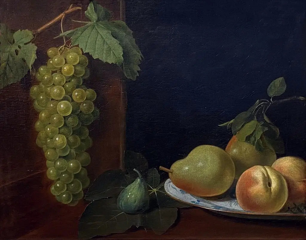 Attributed to Gillis van Hulsdonck - Still Life with Fruit and Delft Plate, oil on canvas, 17th century - Darnley Fine Art