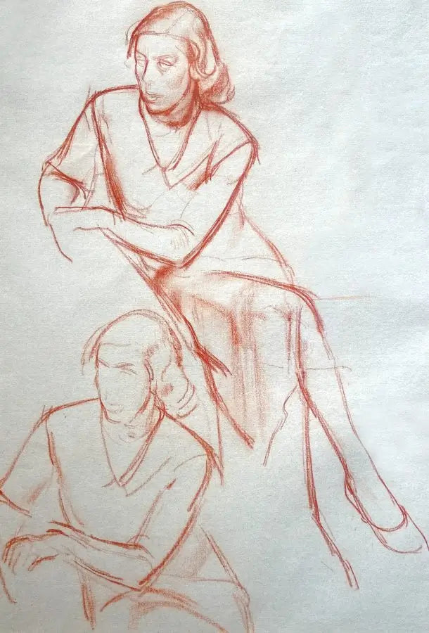 James Stroudley - Studies of a Woman Sitting, red chalk on paper, 20th century - Darnley Fine Art