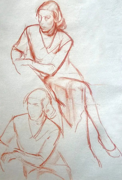 James Stroudley - Studies of a Woman Sitting, red chalk on paper, 20th century - Darnley Fine Art