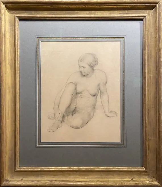French School - Study of a Woman Sitting, graphite on paper, 19th century - Darnley Fine Art