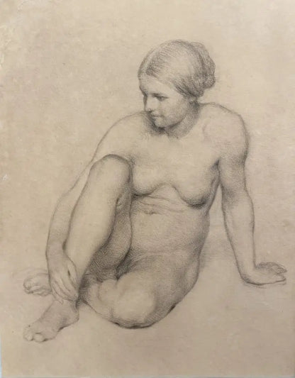 French School - Study of a Woman Sitting, graphite on paper, 19th century - Darnley Fine Art