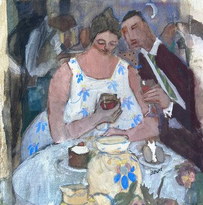 Susan Bower - The Proposal, gouache, late 20th century - Darnley Fine Art