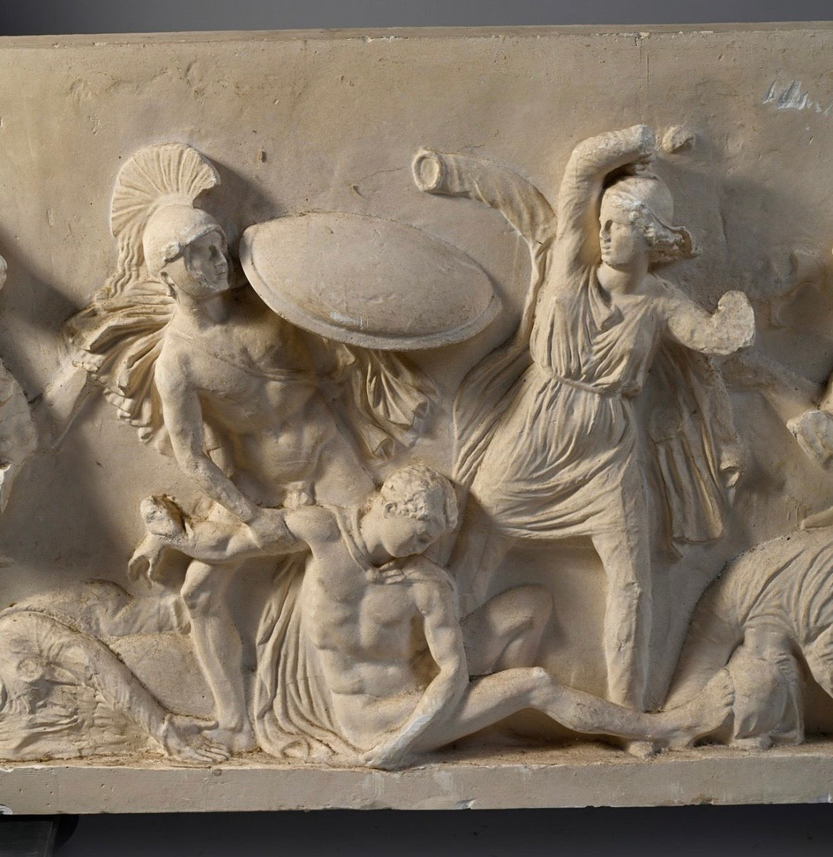 French School - The Amazonamachy, plaster frieze relief, 19th century - Darnley Fine Art