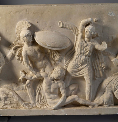 French School - The Amazonamachy, plaster frieze relief, 19th century - Darnley Fine Art
