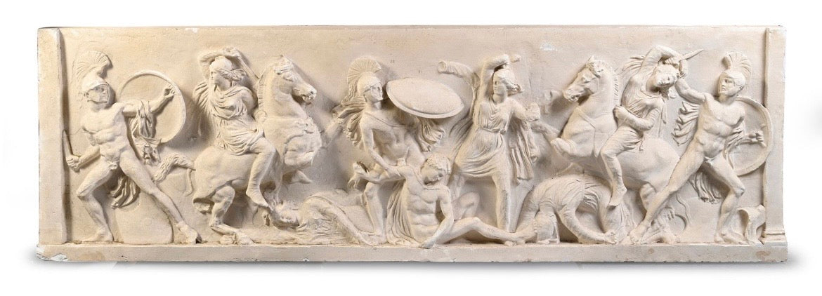 French School - The Amazonamachy, plaster frieze relief, 19th century - Darnley Fine Art