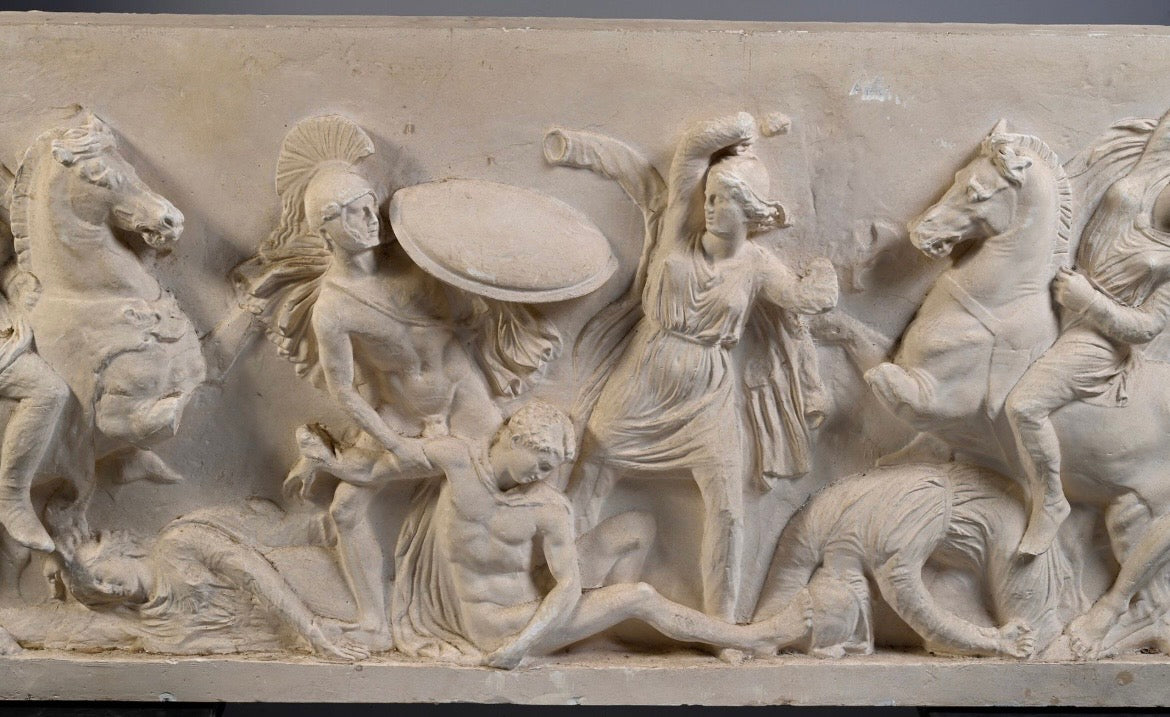 French School - The Amazonamachy, plaster frieze relief, 19th century - Darnley Fine Art
