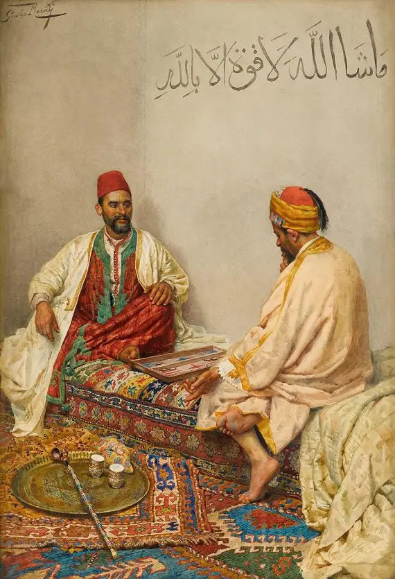 Giulio Rosati - The Backgammon Players, pencil, watercolour and gouache, 19th century - Darnley Fine Art