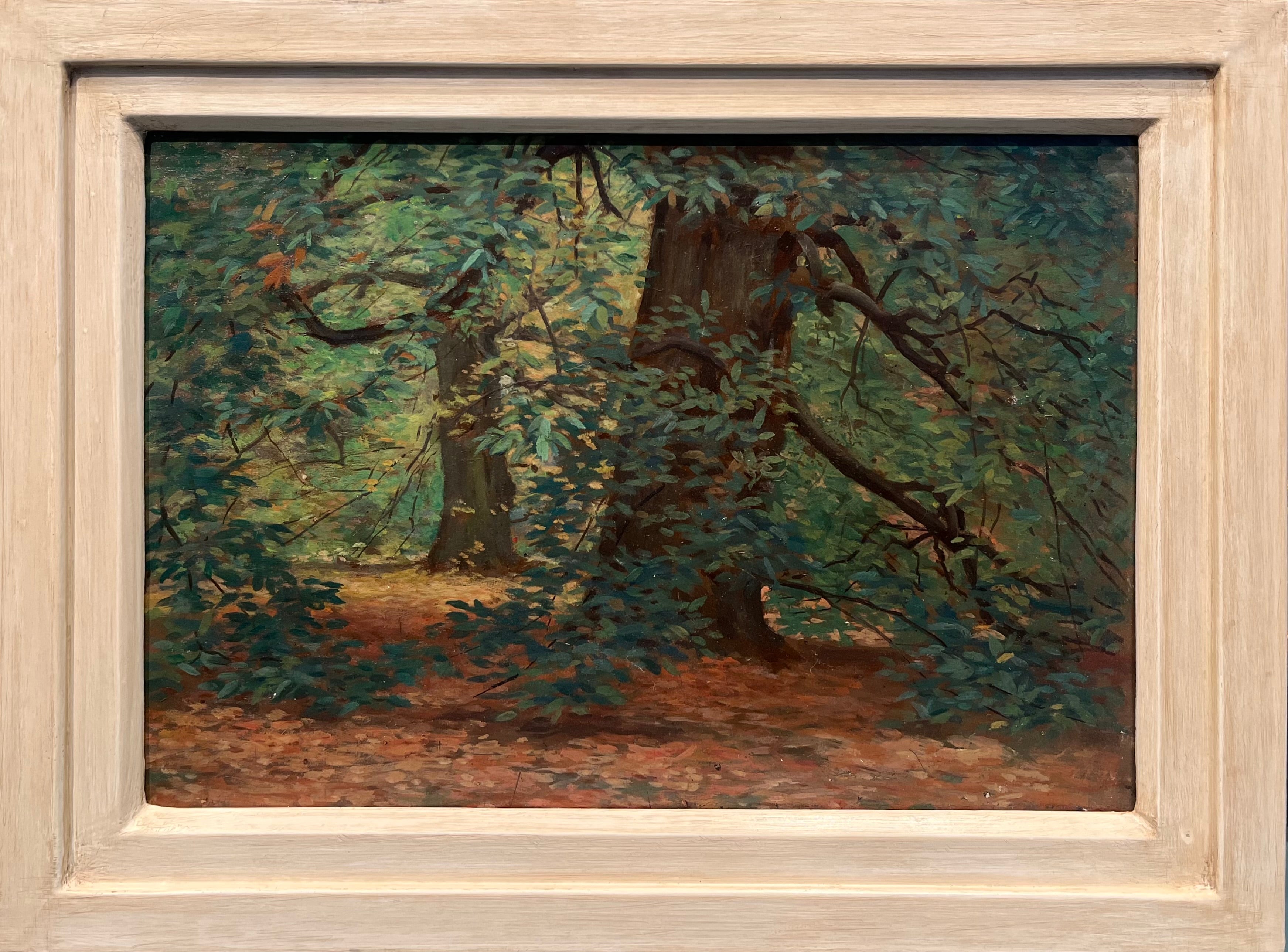 English School - The Beech Trees, oil on board, 20th century - Darnley Fine Art
