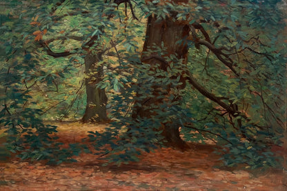 English School - The Beech Trees, oil on board, 20th century - Darnley Fine Art