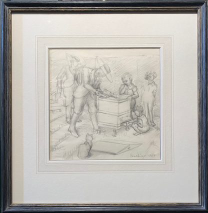 Alice Headley Neave - The Beekepers, graphite on paper, 20th century - Darnley Fine Art