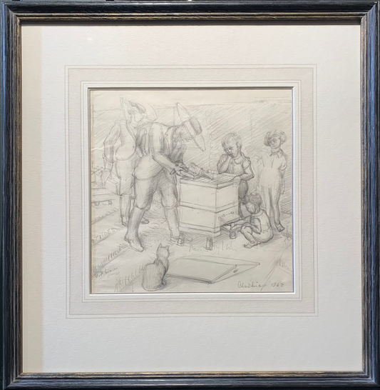 Alice Headley Neave - The Beekepers, graphite on paper, 20th century - Darnley Fine Art