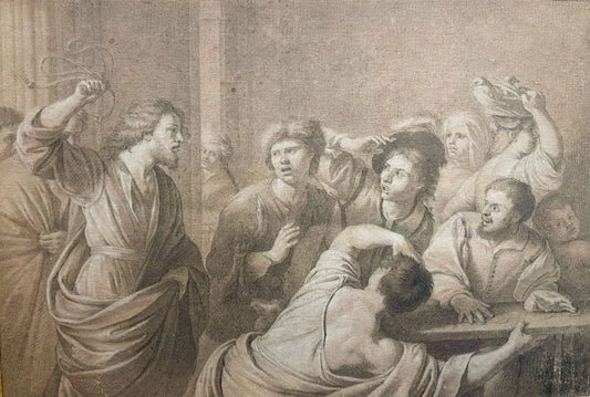 European School - The Cleansing of the Temple, pencil and chalk on paper, late 18th century - Darnley Fine Art