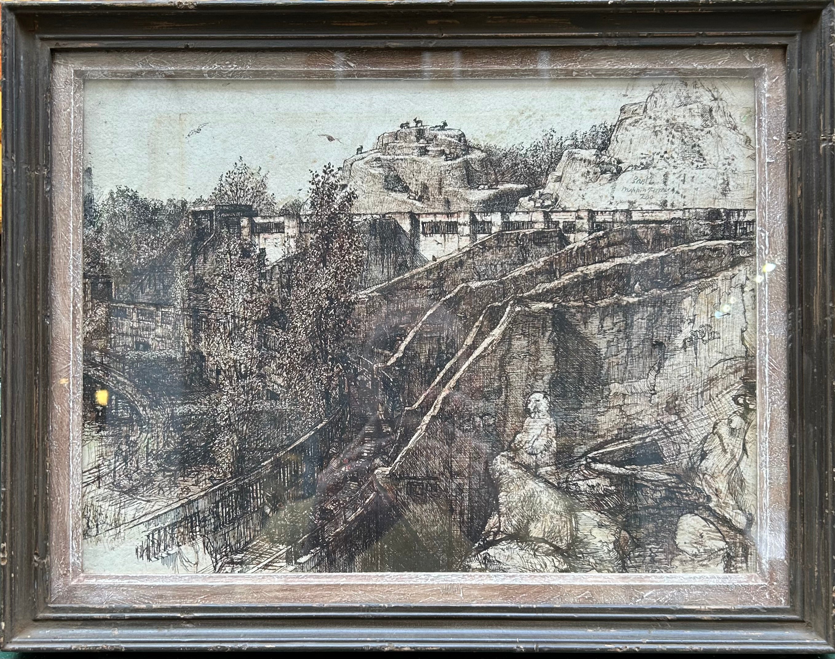 Edward Prust - The Mappin Terraces, London Zoo, pen and ink, early 20th century - Darnley Fine Art
