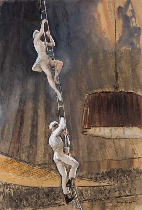 Laura Knight - The Trapeze Artists, watercolour and pastel, 20th century - Darnley Fine Art