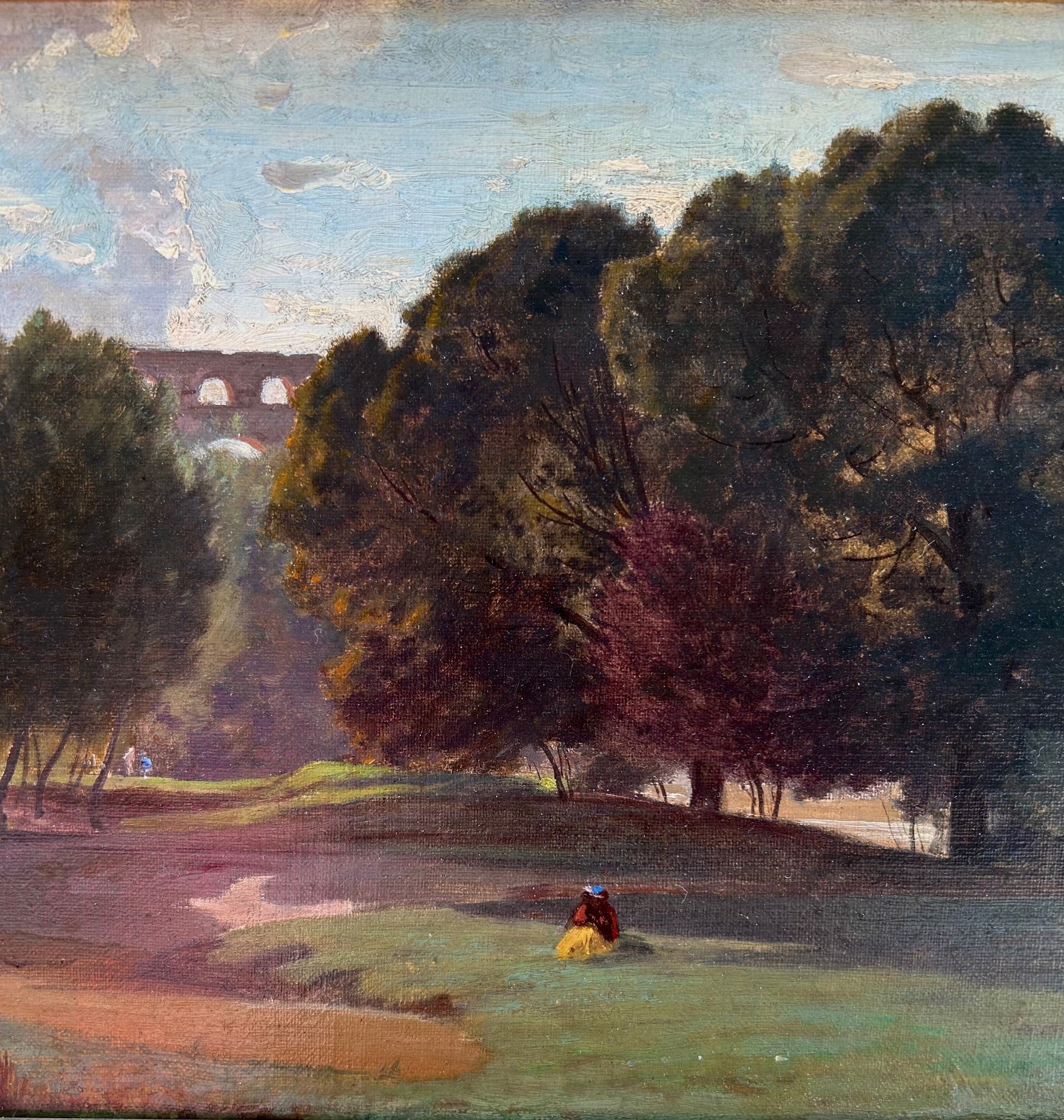 Etienne Duval - The Valley of the River Gardon, near Nimes, with the Pont du Gard in the distance, oil on board, 19th century - Darnley Fine Art
