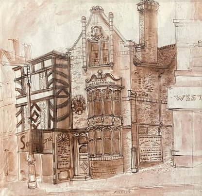 Wigan School - The Ale House, ink and watercolour on paper, mid 20th century - Darnley Fine Art
