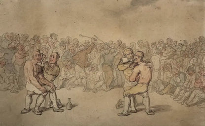 Thomas Rowlandson - The Boxing Match, pencil, pen and ink, and watercolour on laid paper, 18th century - Darnley Fine Art