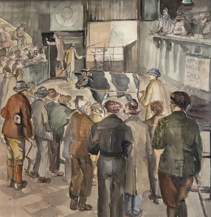James Bateman - The Cattle Market, watercolour, early 20th century - Darnley Fine Art