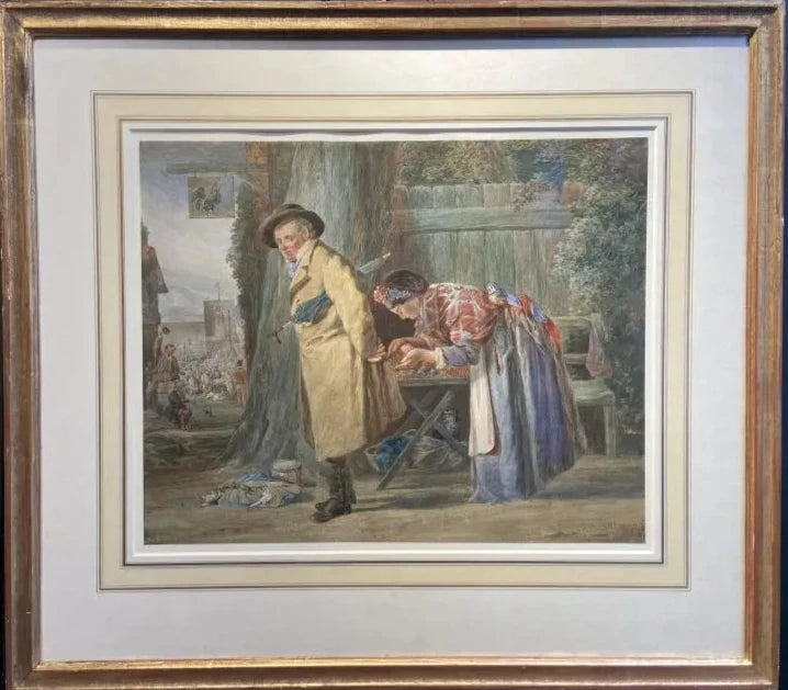 Joseph H Barnes - The Chestnut Seller, brown ink and watercolour heightened with white, 19th century - Darnley Fine Art