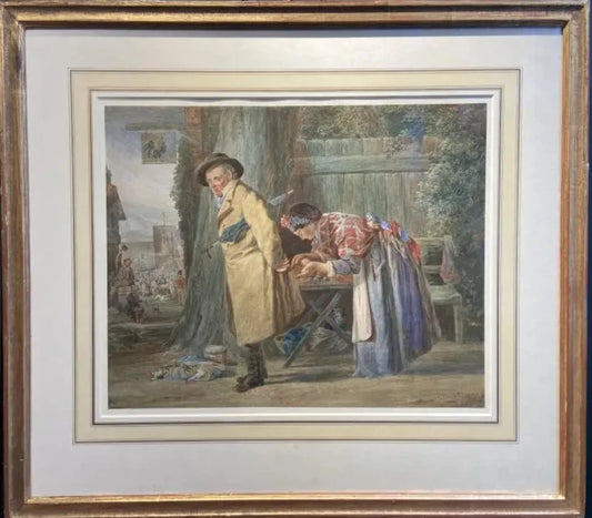 Joseph H Barnes - The Chestnut Seller, brown ink and watercolour heightened with white, 19th century - Darnley Fine Art