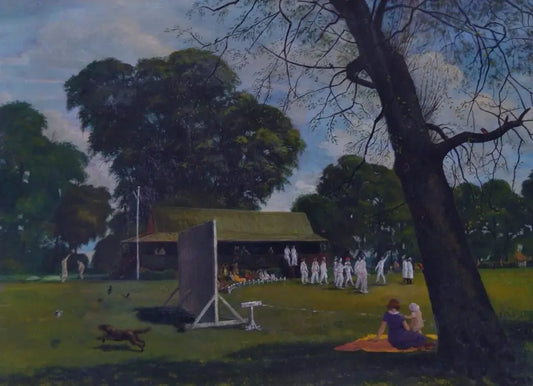 British School - The Cricket Match, oil on board, 20th century - Darnley Fine Art