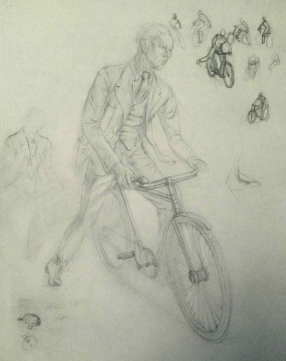 Gordon Noel Scott - The Cyclist, pencil on paper, 20th century - Darnley Fine Art