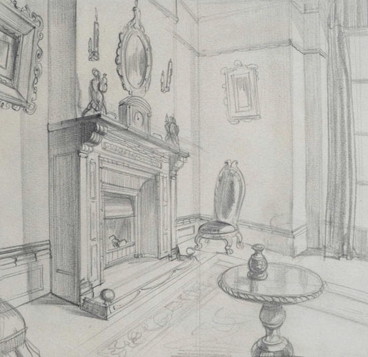 Gordon Noel Scott - The Drawing Room, pencil on paper, 20th century - Darnley Fine Art
