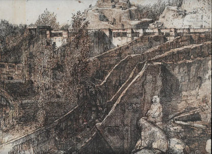 Edward Prust - The Mappin Terraces, London Zoo, pen and ink, early 20th century - Darnley Fine Art