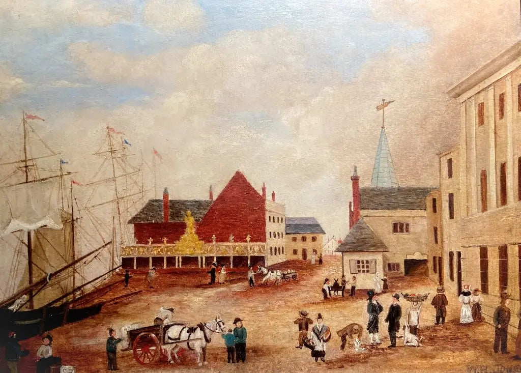 W.H Jones - The Old Quay, Barnstaple, oil on board, 19th century - Darnley Fine Art