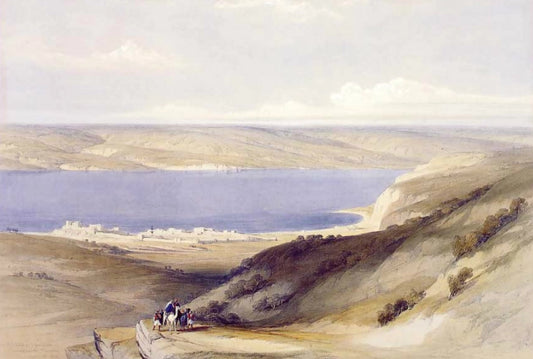 David Roberts - The Sea of Tiberias looking towards Lebanon, lithograph, 19th century - Darnley Fine Art