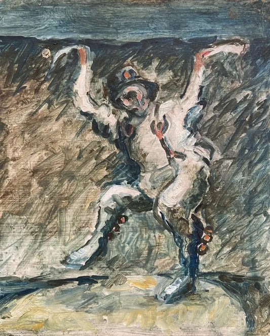 Yosl Bergner - The Solemn Morris Dancer, oil on board, 20th century - Darnley Fine Art