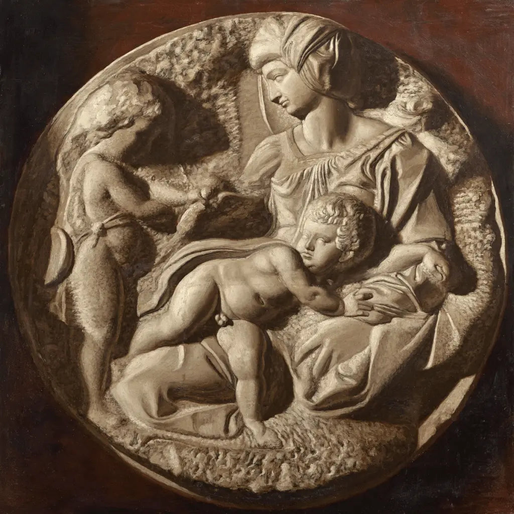 British School - The Virgin and Child with the Infant St John, oil on canvas, 20th century - Darnley Fine Art