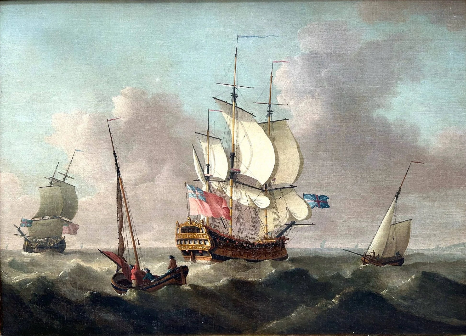 Thomas Mellish - Ships of the Fleet Passing in a Heavy Swell, oil on canvas, 18th century - Darnley Fine Art