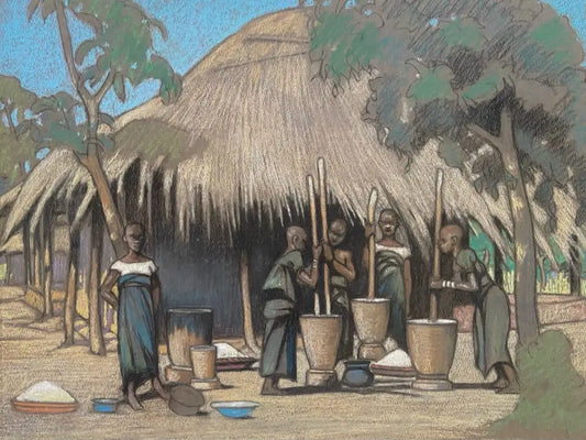 Dorothy Carey Morgan - Threshing Grain, pastel on paper, 20th century - Darnley Fine Art