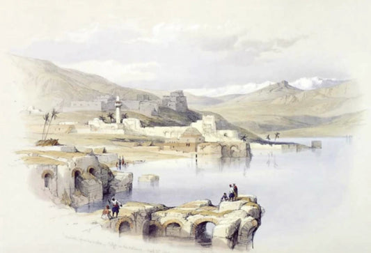 David Roberts - Tiberias from the Walls, Safed in the distance, lithograph, 19th century - Darnley Fine Art