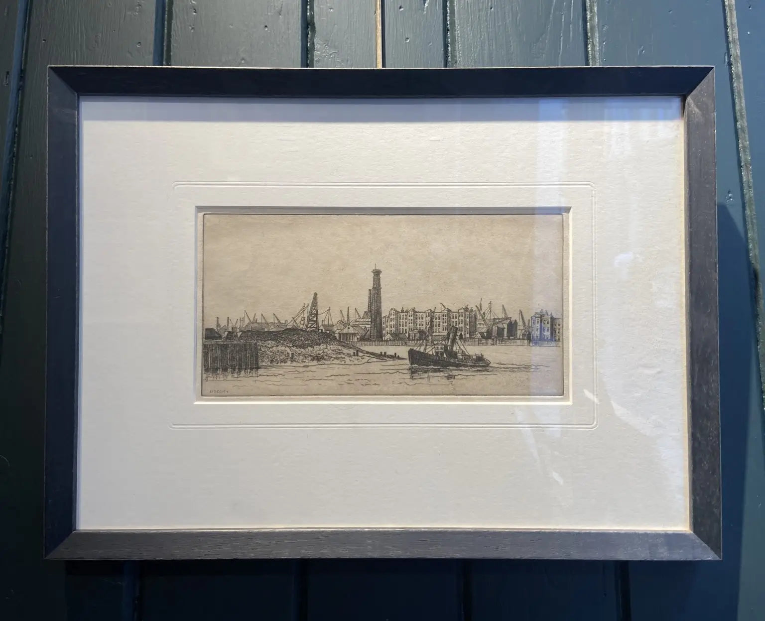 D Scott - Tug Boat on the Thames, etching on paper, early 20th century - Darnley Fine Art