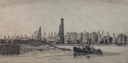 D Scott - Tug Boat on the Thames, etching on paper, early 20th century - Darnley Fine Art