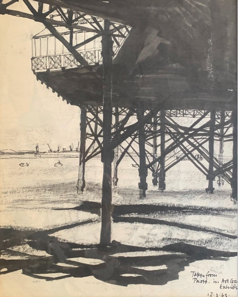 Phillip Byrne - Under the Pier, ink on paper, 20th century - Darnley Fine Art
