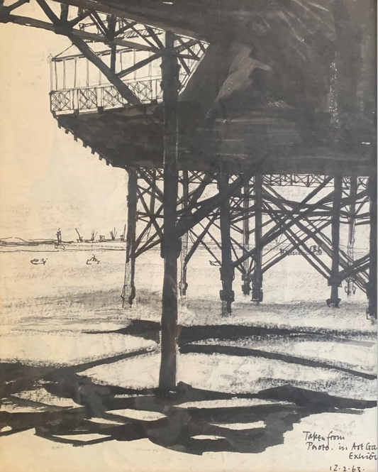 Phillip Byrne - Under the Pier, ink on paper, 20th century - Darnley Fine Art