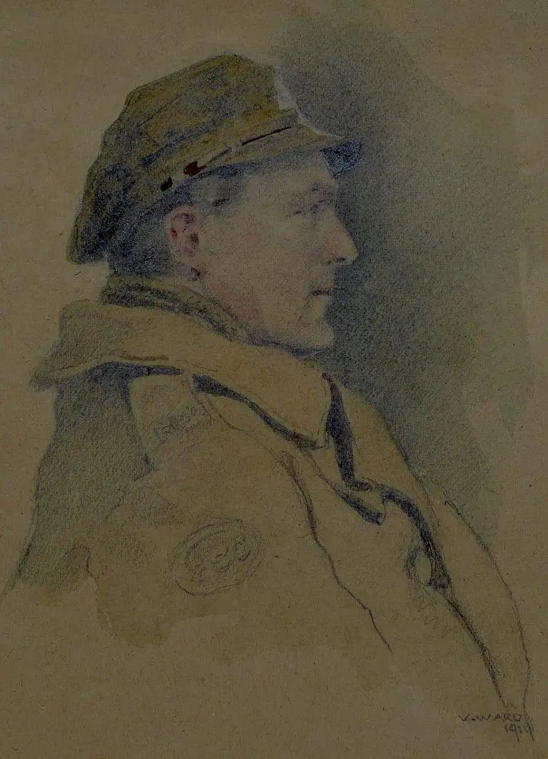 V. Ward - Unknown Officer in a Trench Cap, watercolour and pencil on paper, early 20th century - Darnley Fine Art