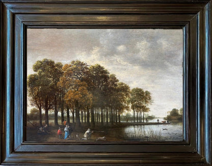 Joris Abrahamsz van der Haagen - Heron Shoot in a Landscape, oil on oak panel, 17th century - Darnley Fine Art