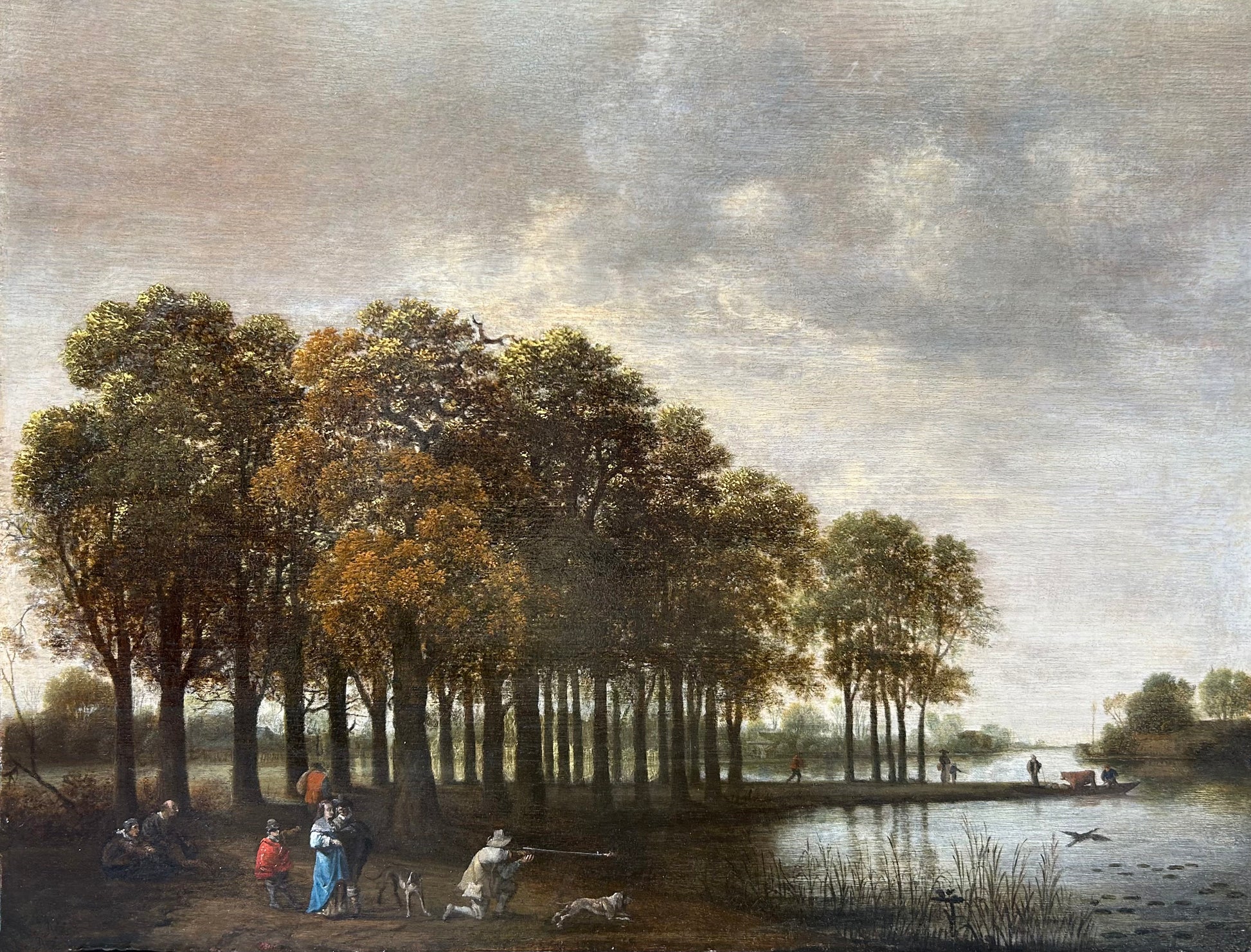 Joris Abrahamsz van der Haagen - Heron Shoot in a Landscape, oil on oak panel, 17th century - Darnley Fine Art