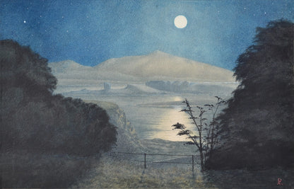 British School - View across a Lake, watercolour, late 19th century - Darnley Fine Art