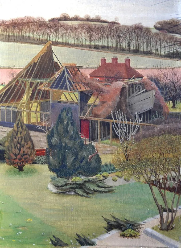 British School - View from a Bedroom Window, oil on board, 20th century - Darnley Fine Art
